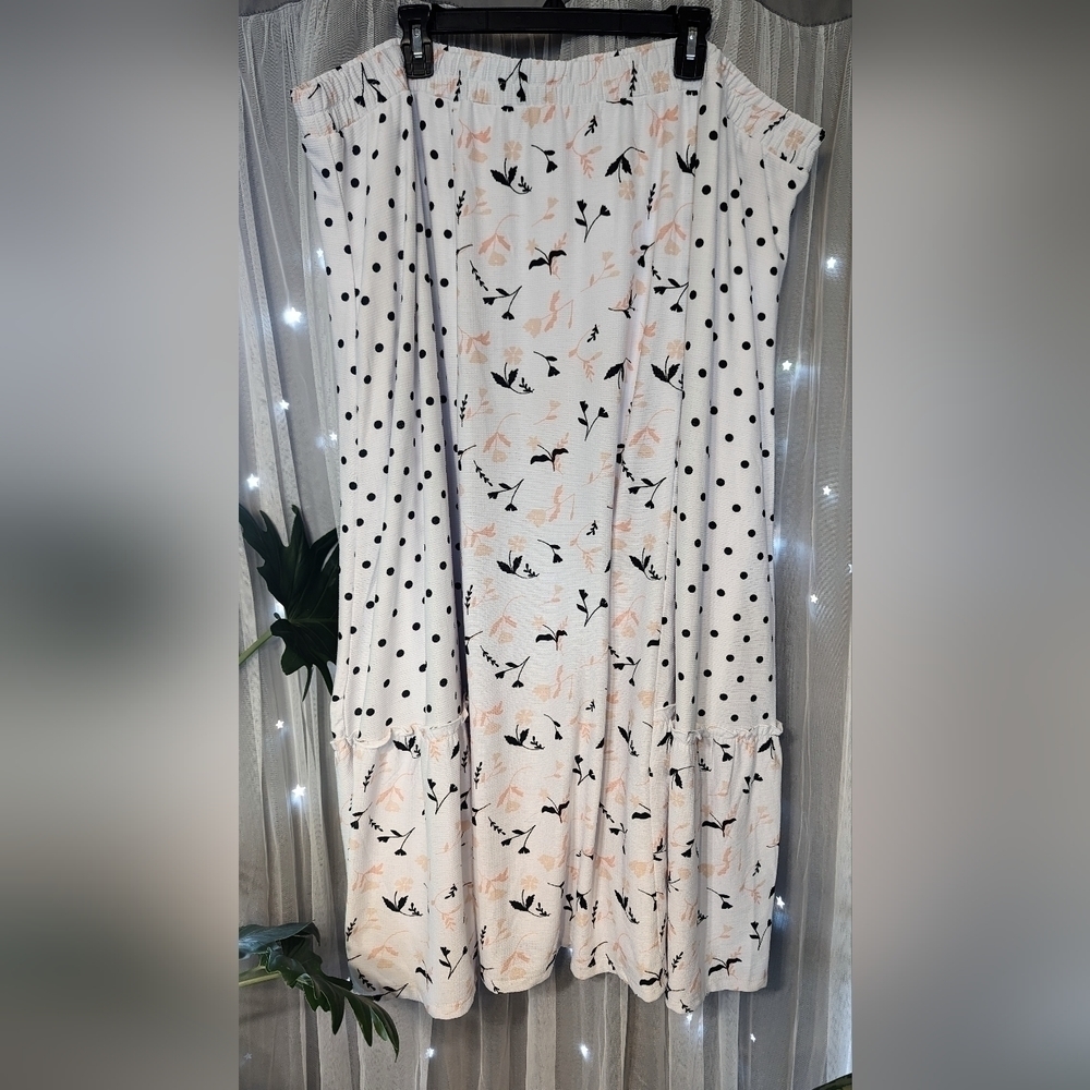 Cato White and Black Polka Dot Maxi Skirt